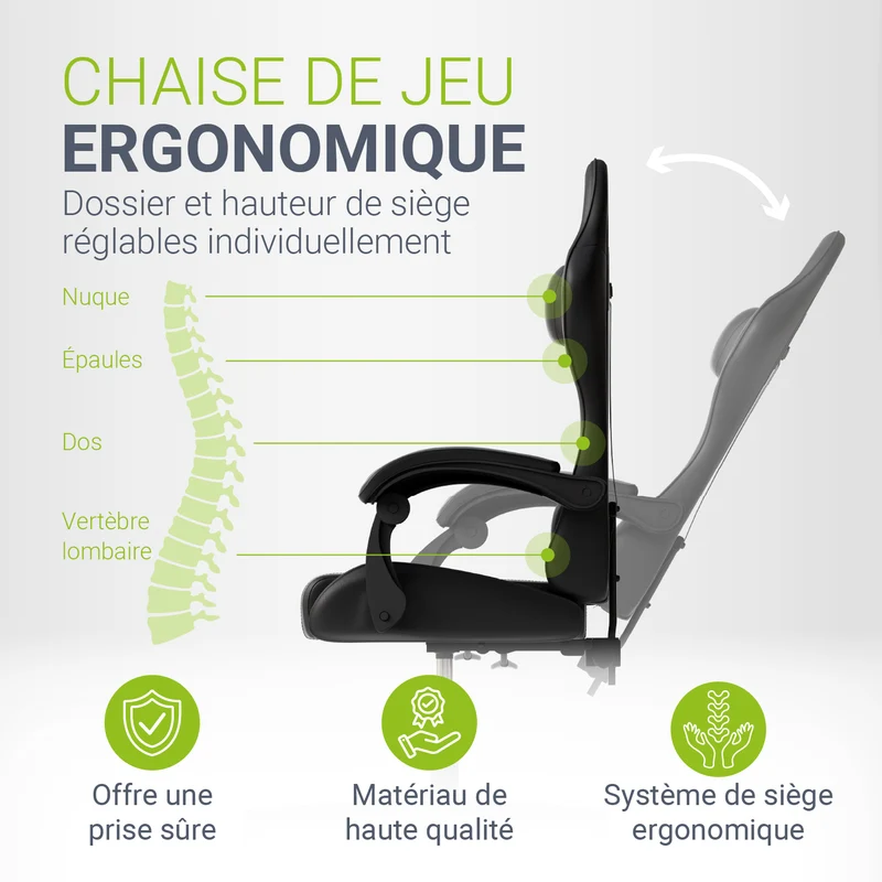 Chaise gamer HyperSeat – simili cuir, réglable