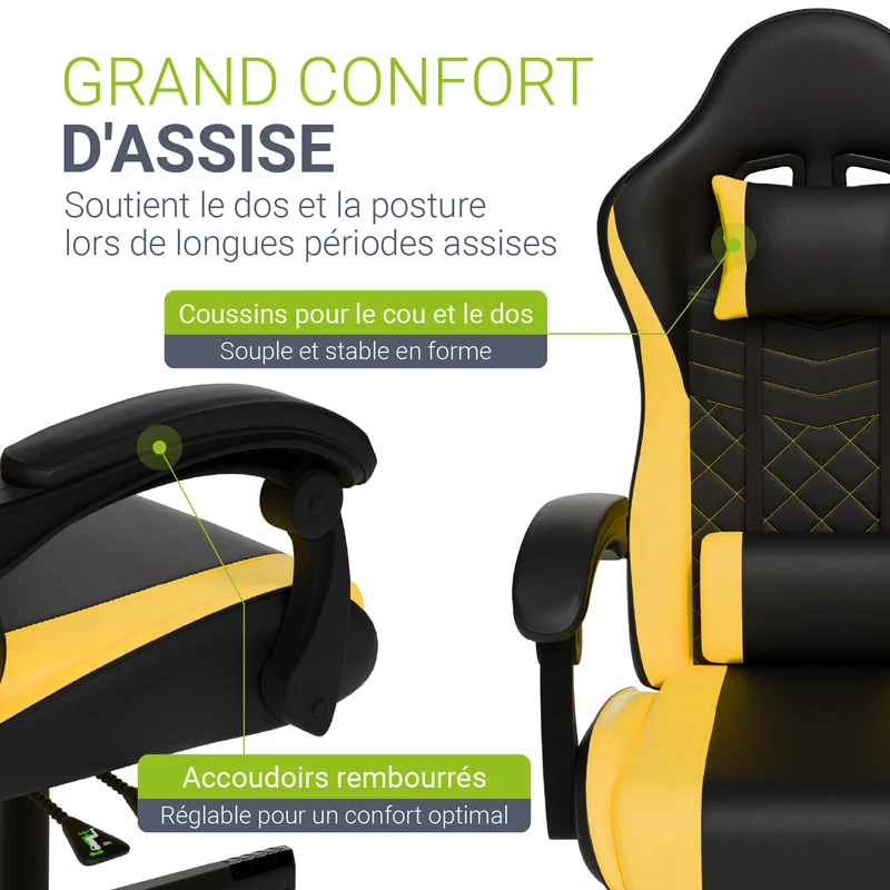Chaise gamer HyperSeat – simili cuir, réglable
