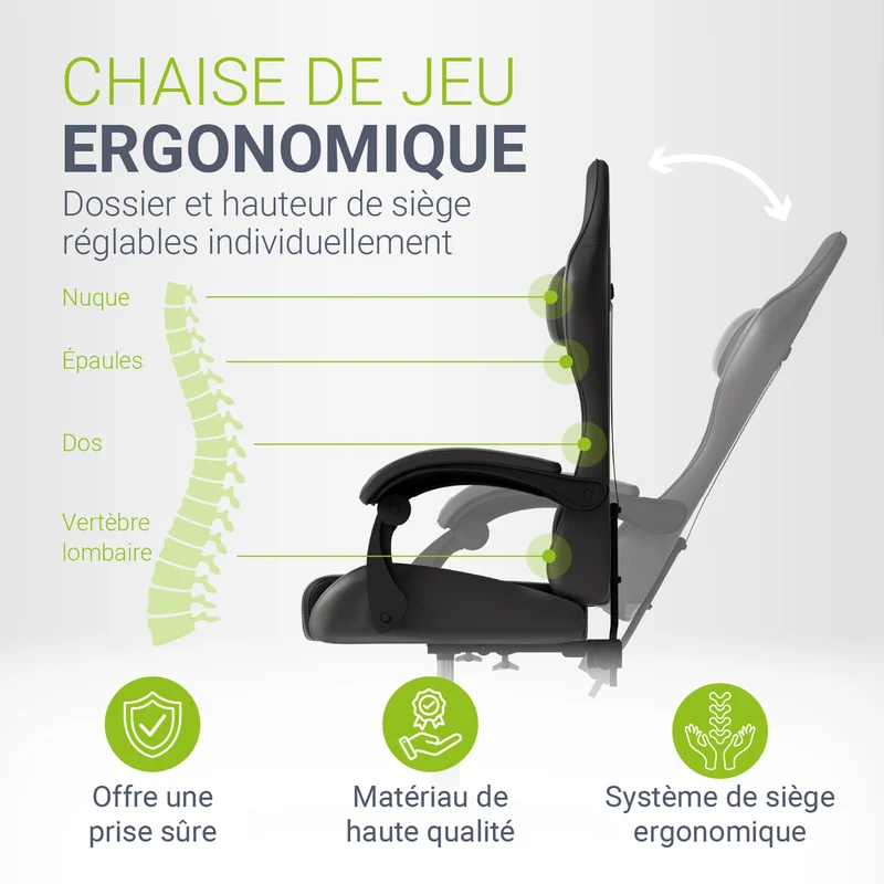 Chaise gamer HyperSeat – simili cuir, réglable
