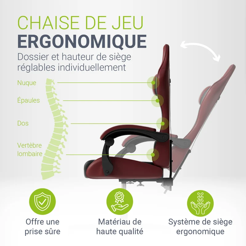Chaise gamer HyperSeat – simili cuir, réglable