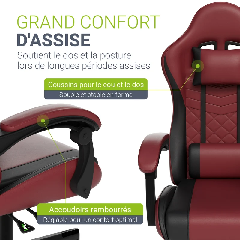 Chaise gamer HyperSeat – simili cuir, réglable