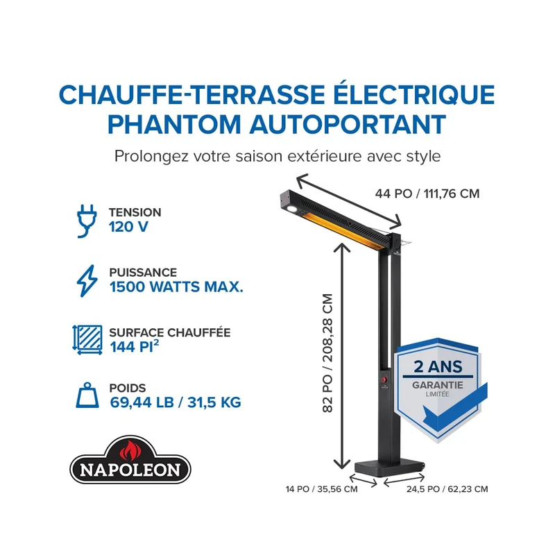 Chauffe terrasse électrique Phantom autoportant