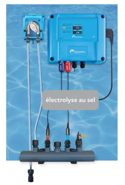 Traitement de l'eau salée et contrôle du pH, unité de contrôle pré-assemblée avec votre propre électrolyseur au sel via prise secteur