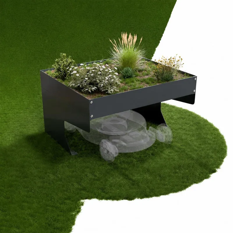 Garage pour tondeuse à gazon robotisée avec jardinière