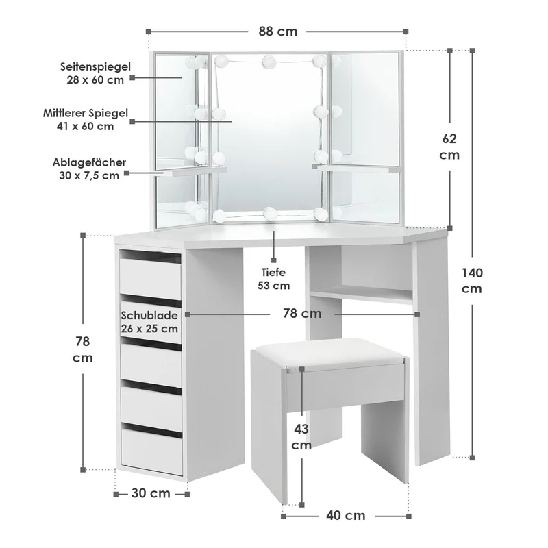 Coiffeuse Nova avec tabouret Melly