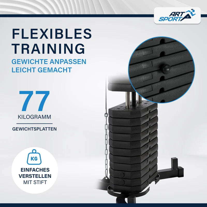 Station de musculation ProfiGym 3000 – 14 poids, 77 kg