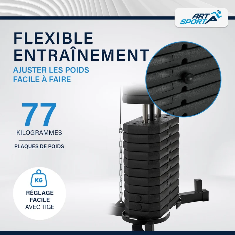 Station de musculation ProfiGym 3000 – 14 poids, 77 kg