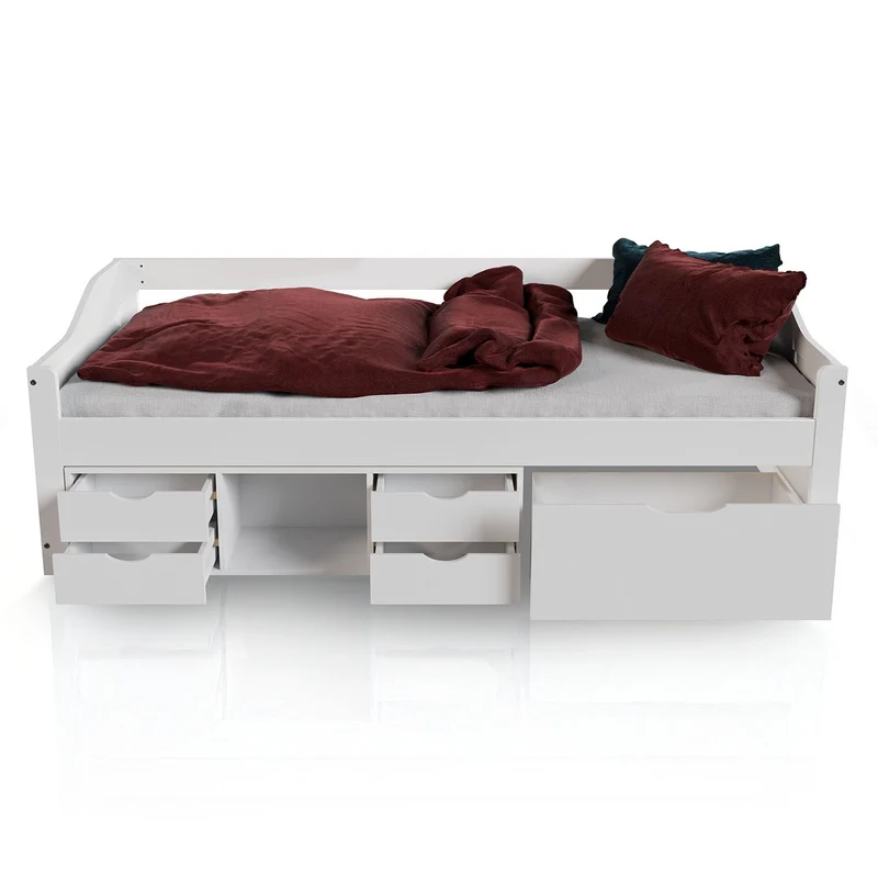 Lit fonctionnel Nalu 90 x 200 cm – rangement, blanc