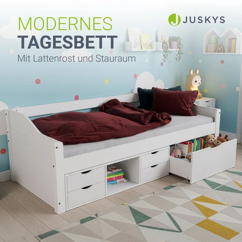 Lit fonctionnel Nalu 90 x 200 cm – rangement, blanc