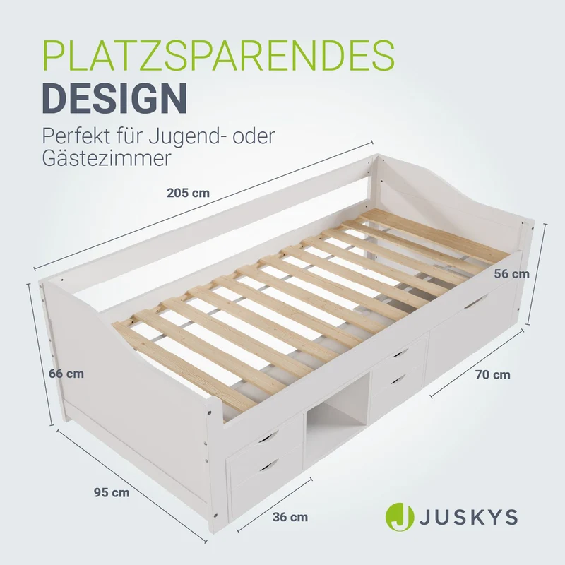 Lit fonctionnel Nalu 90 x 200 cm – rangement, blanc