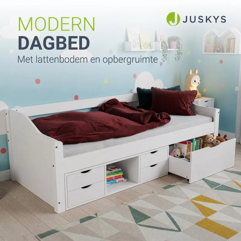 Lit fonctionnel Nalu 90 x 200 cm – rangement, blanc