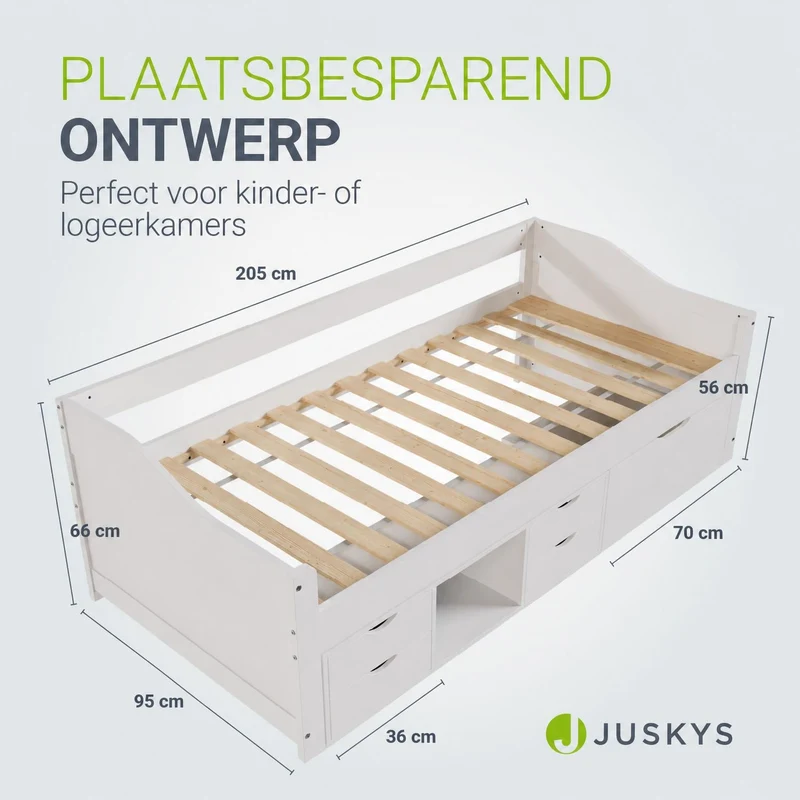 Lit fonctionnel Nalu 90 x 200 cm – rangement, blanc