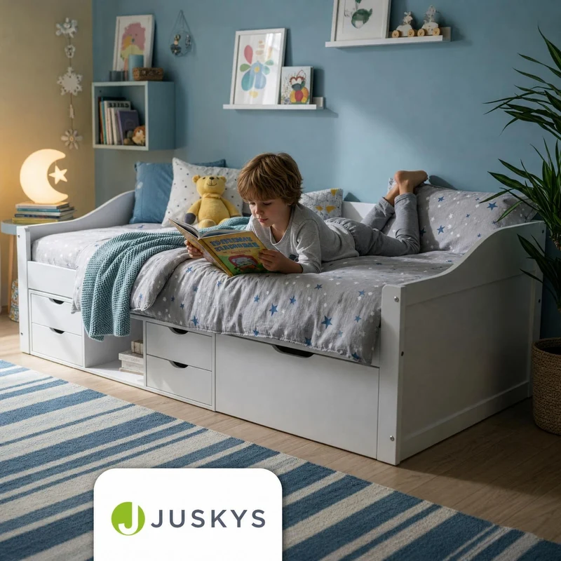 Lit fonctionnel Nalu 90 x 200 cm – rangement, blanc