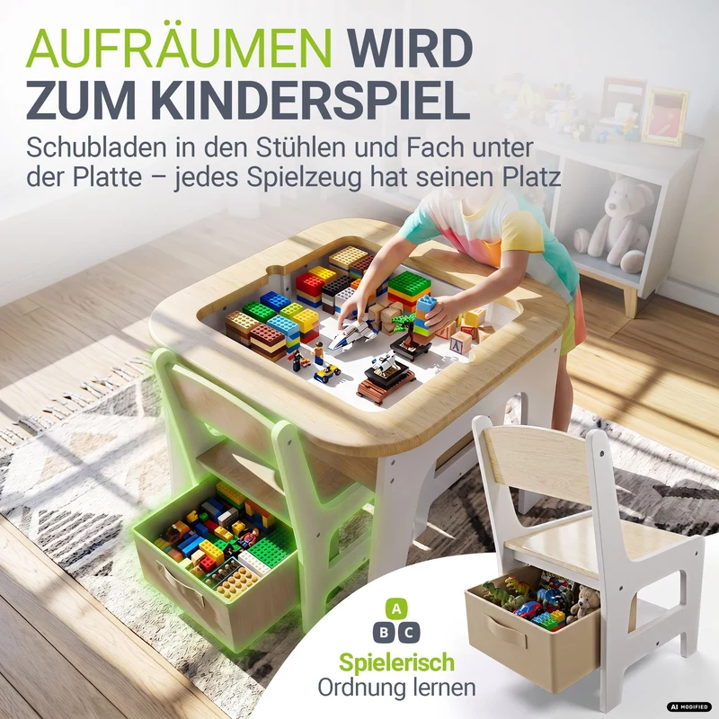 Table et chaises enfant Milou – 2 chaises et rangement