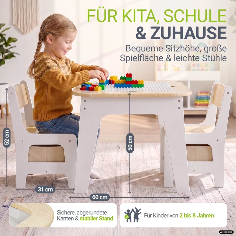 Table et chaises enfant Milou – 2 chaises et rangement