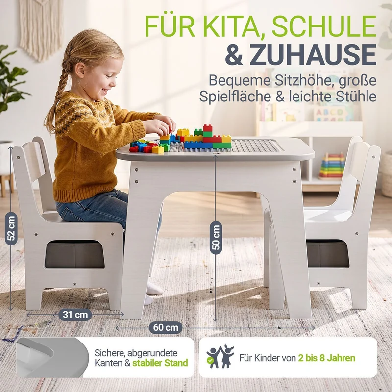 Table et chaises enfant Milou – 2 chaises et rangement