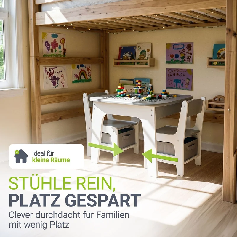 Table et chaises enfant Milou – 2 chaises et rangement