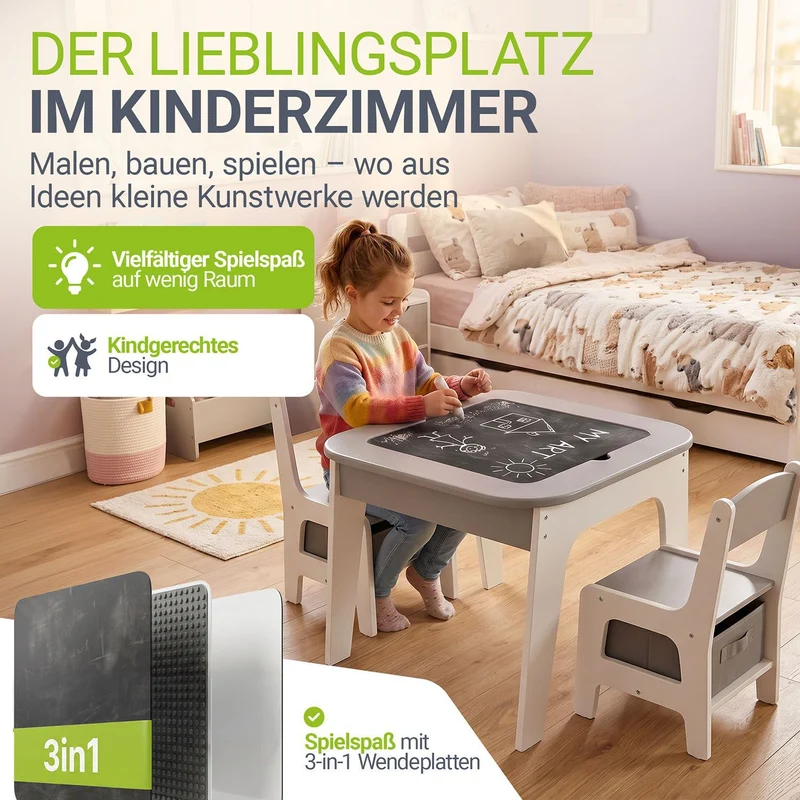 Table et chaises enfant Milou – 2 chaises et rangement