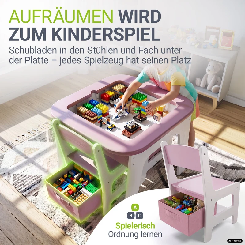 Table et chaises enfant Milou – 2 chaises et rangement