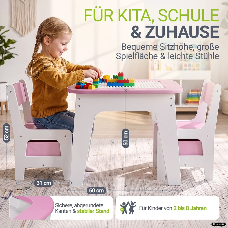 Table et chaises enfant Milou – 2 chaises et rangement