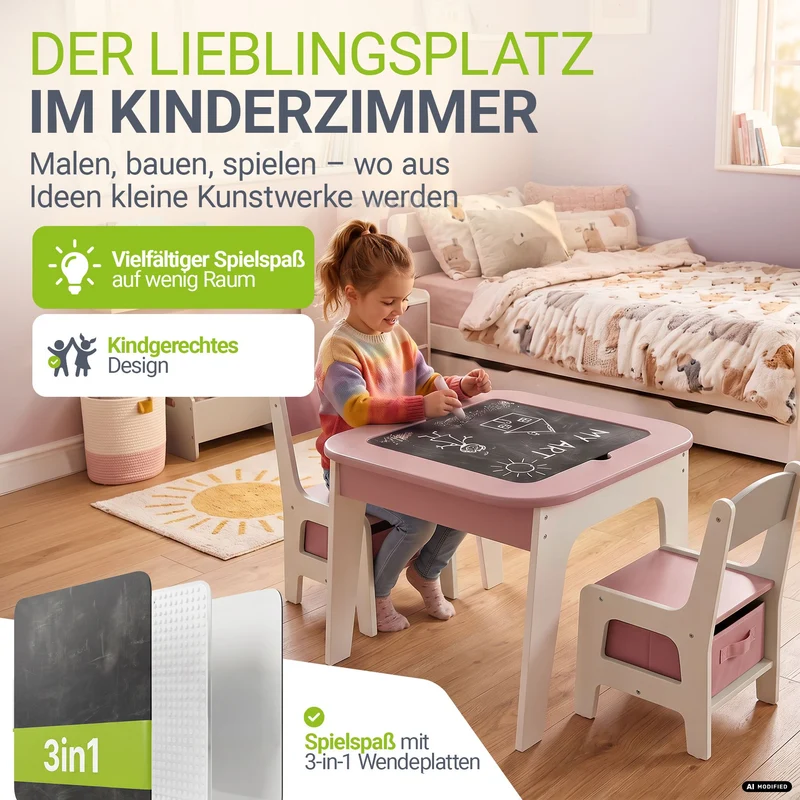 Table et chaises enfant Milou – 2 chaises et rangement