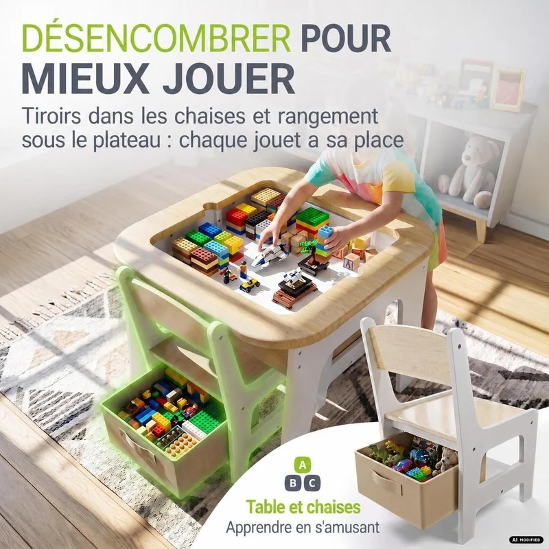 Table et chaises enfant Milou – 2 chaises et rangement