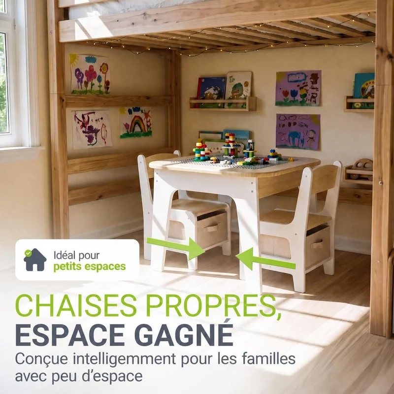 Table et chaises enfant Milou – 2 chaises et rangement