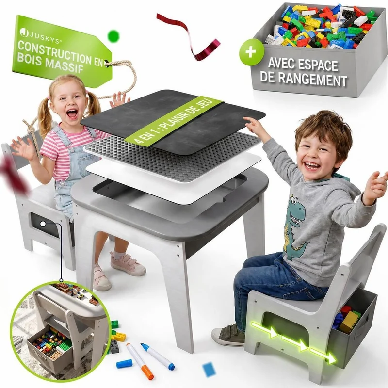 Table et chaises enfant Milou – 2 chaises et rangement