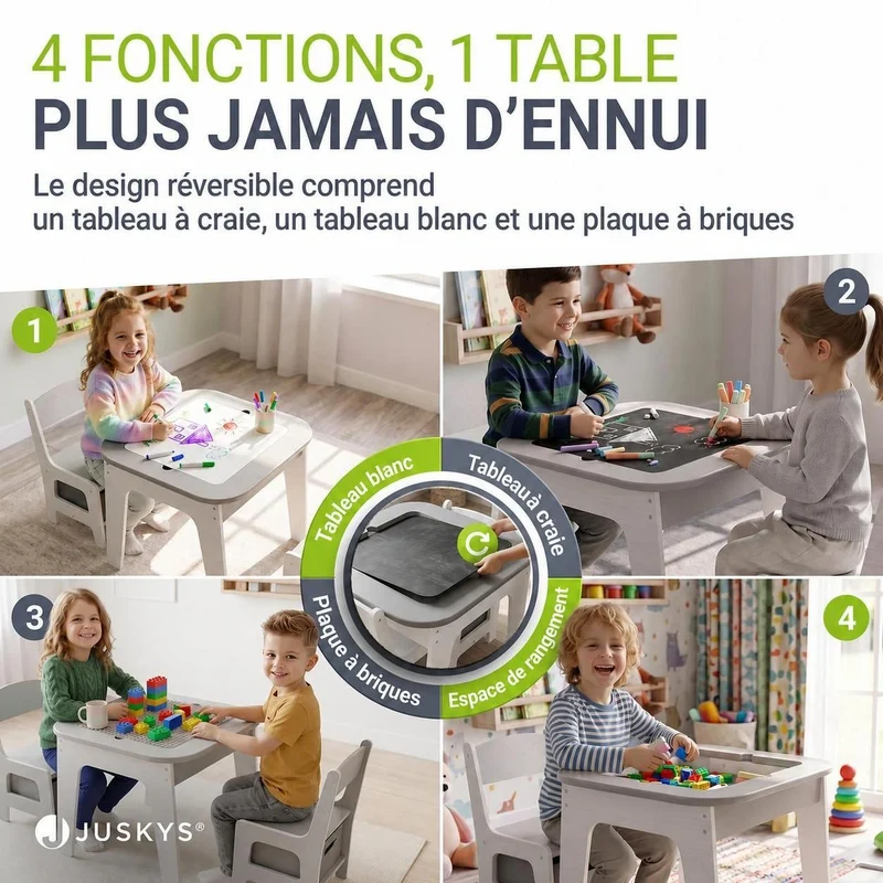 Table et chaises enfant Milou – 2 chaises et rangement