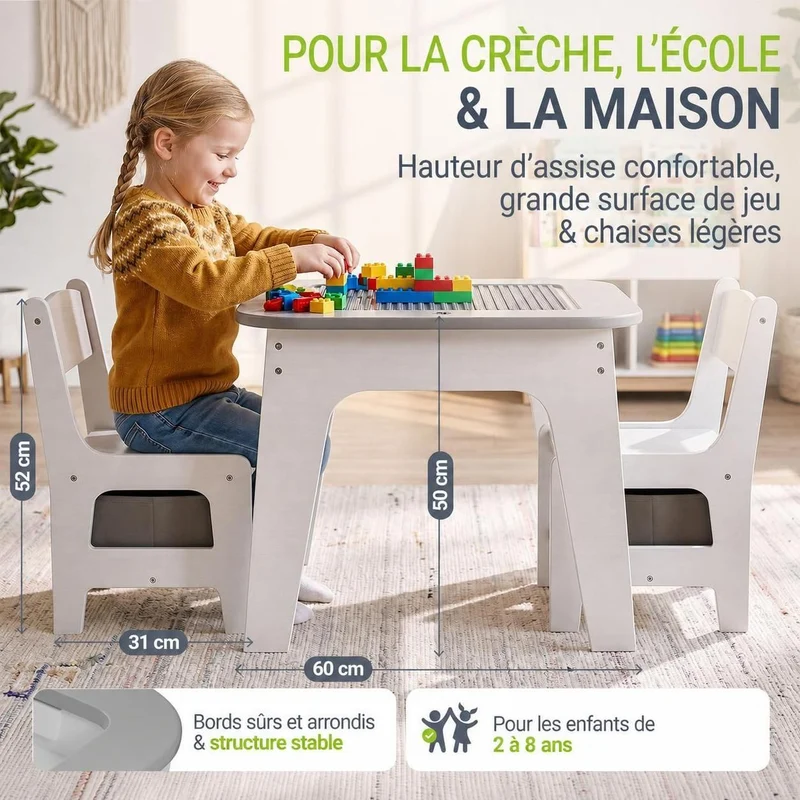 Table et chaises enfant Milou – 2 chaises et rangement