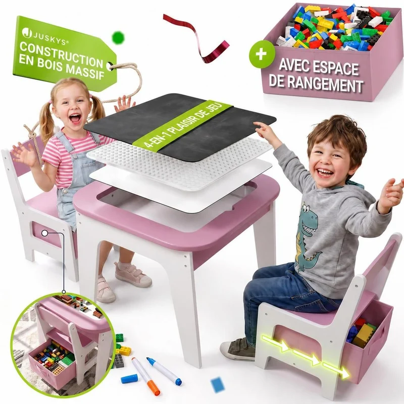 Table et chaises enfant Milou – 2 chaises et rangement
