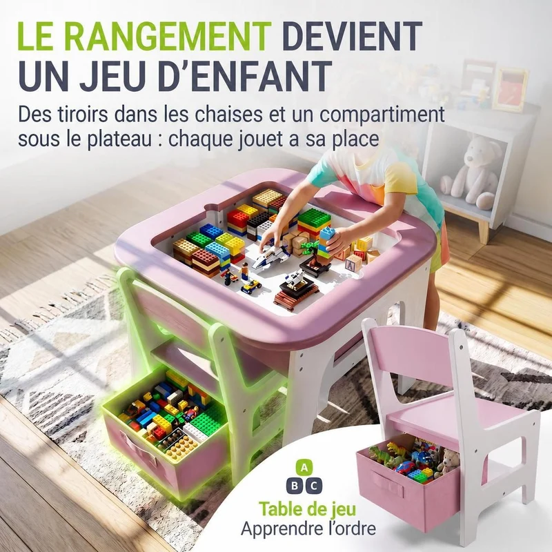 Table et chaises enfant Milou – 2 chaises et rangement