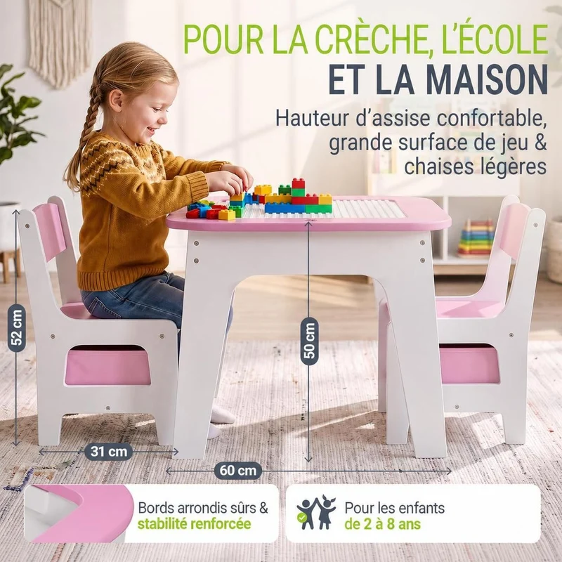 Table et chaises enfant Milou – 2 chaises et rangement