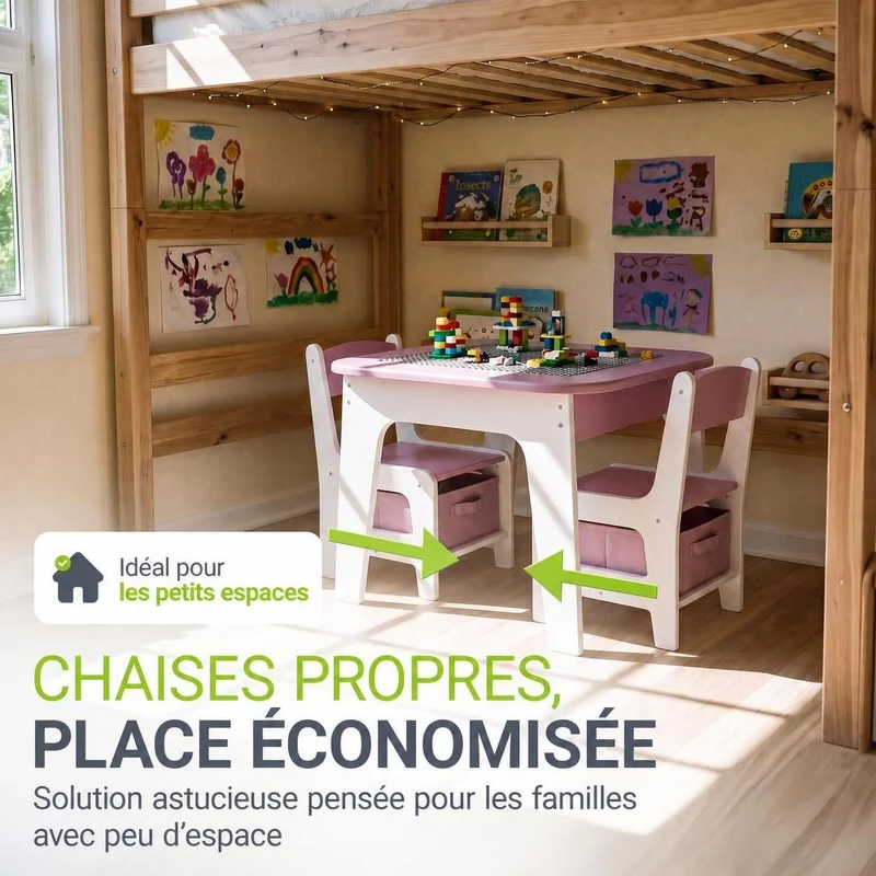 Table et chaises enfant Milou – 2 chaises et rangement