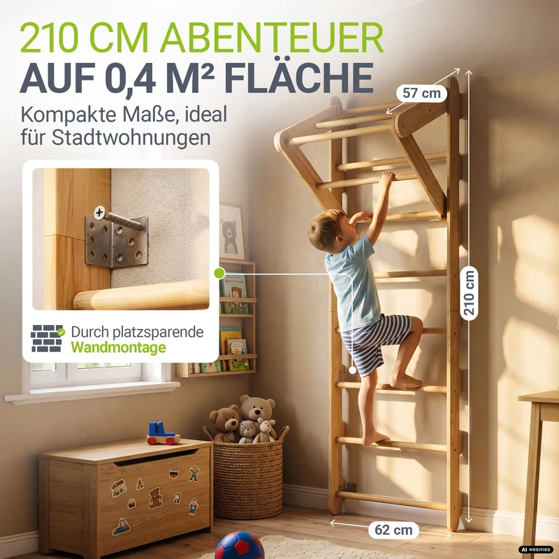 Espalier enfant en bois – échelle, anneaux et barre