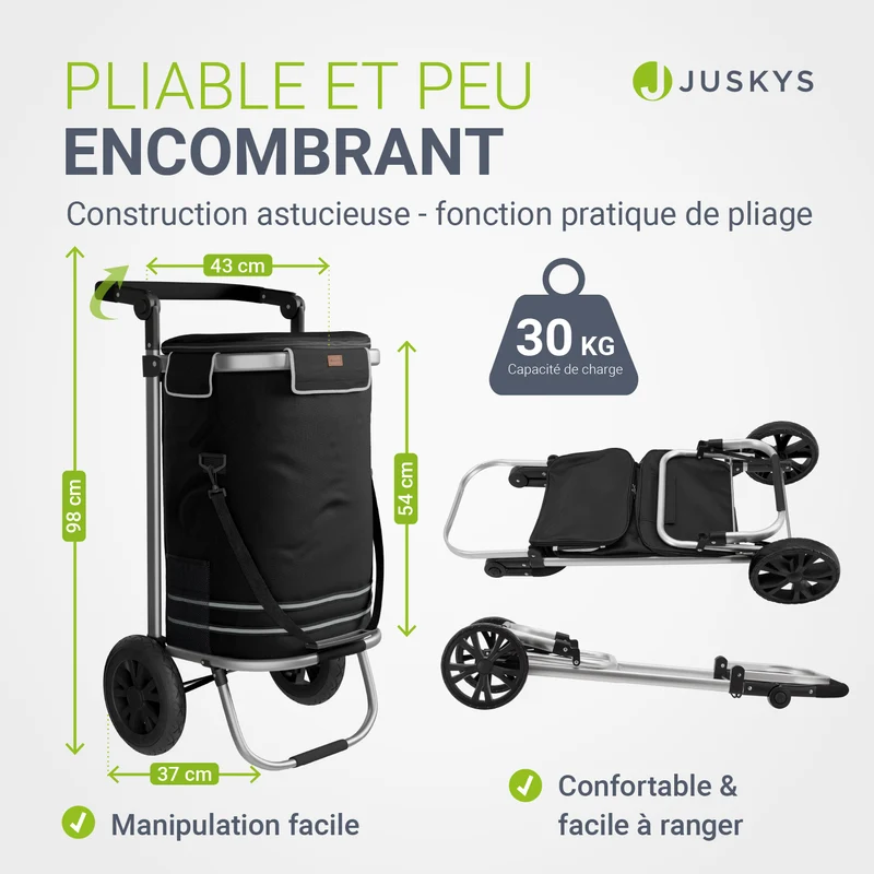 Chariot de courses 3 en 1 pliable – 56 L