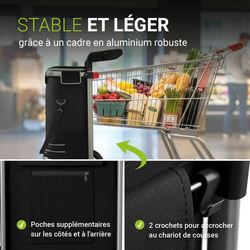 Chariot de courses 3 en 1 pliable – 56 L
