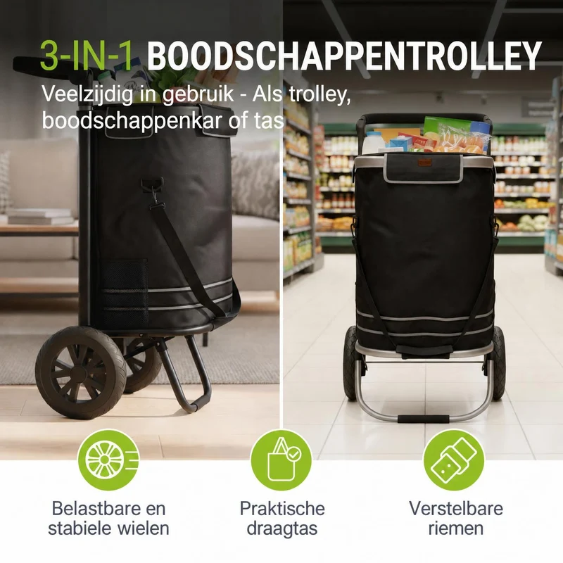 Chariot de courses 3 en 1 pliable – 56 L