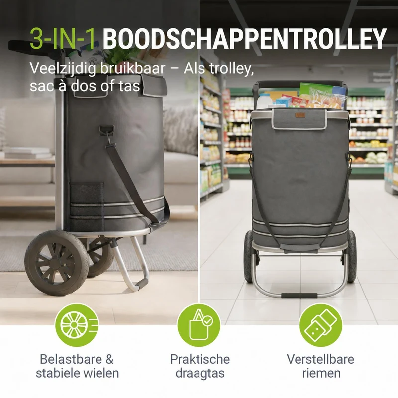 Chariot de courses 3 en 1 pliable – 56 L