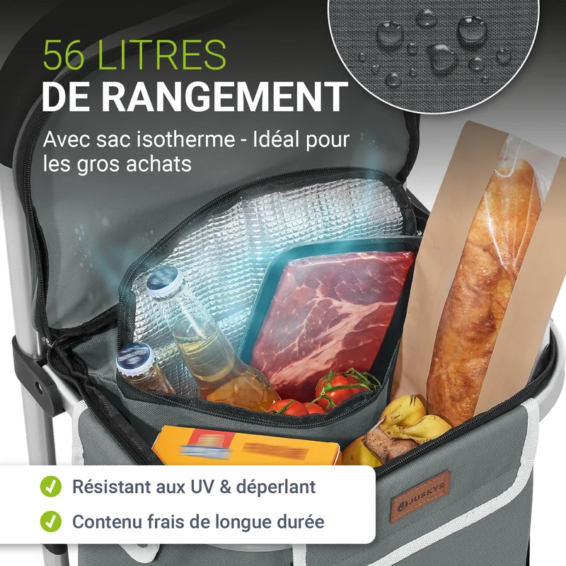 Chariot de courses 3 en 1 pliable – 56 L