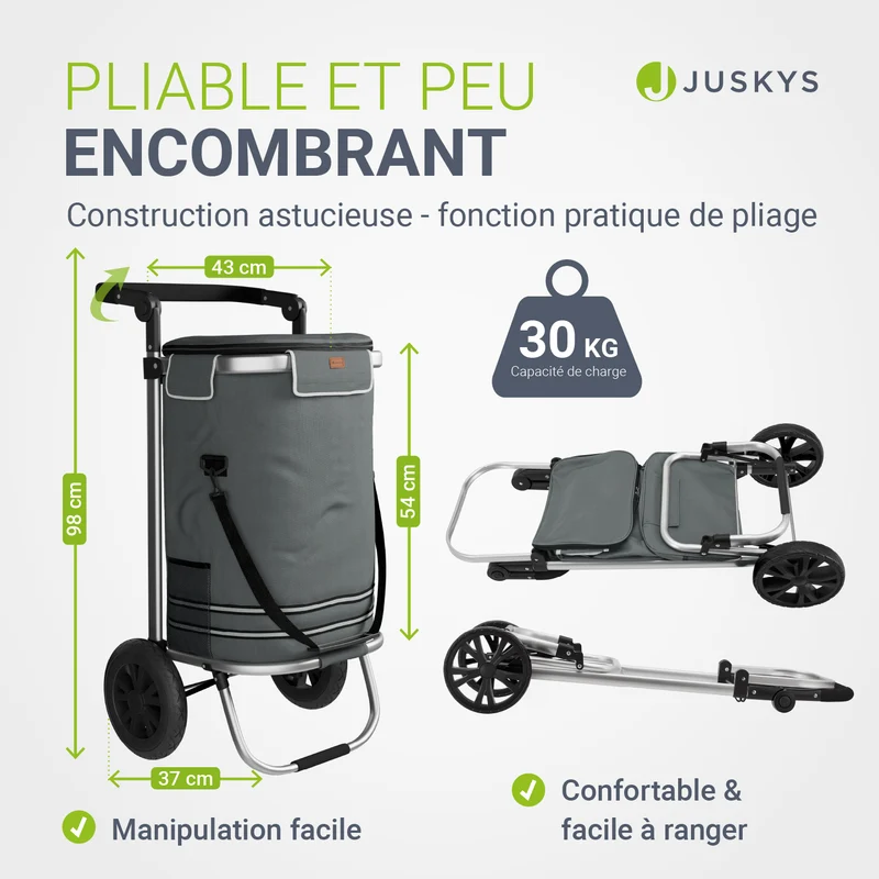 Chariot de courses 3 en 1 pliable – 56 L