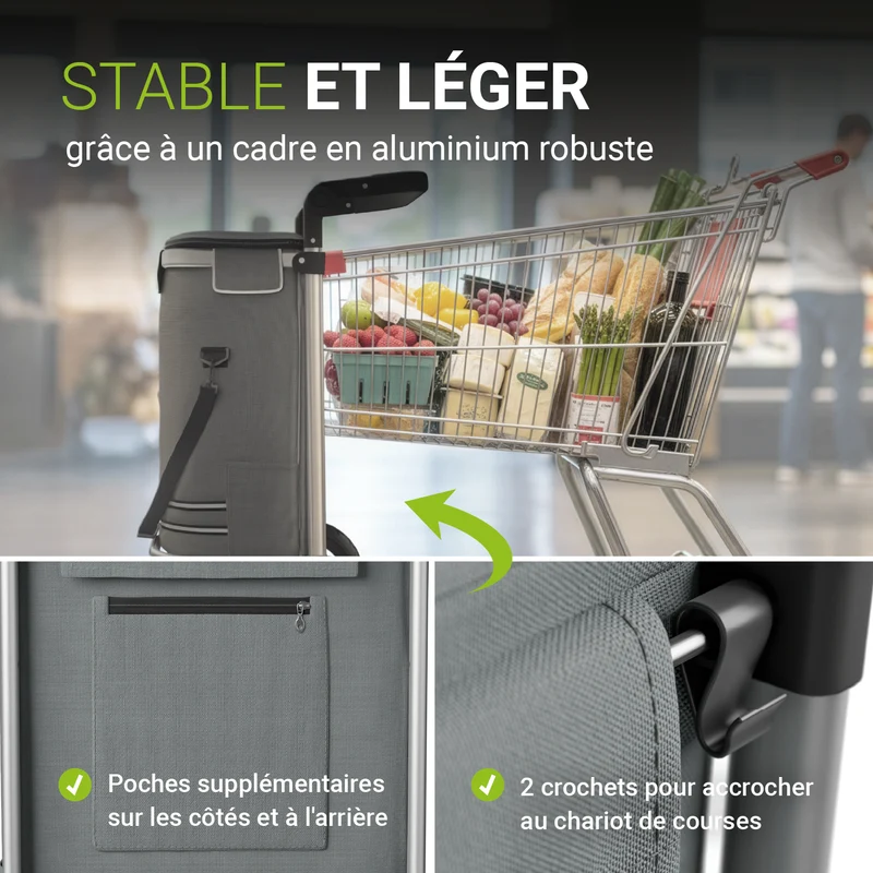 Chariot de courses 3 en 1 pliable – 56 L