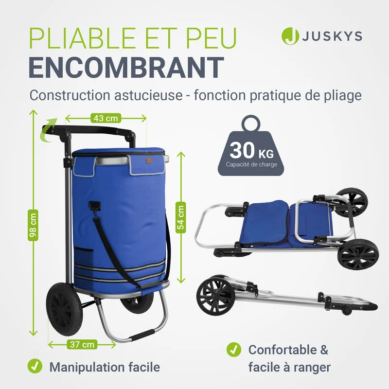 Chariot de courses 3 en 1 pliable – 56 L