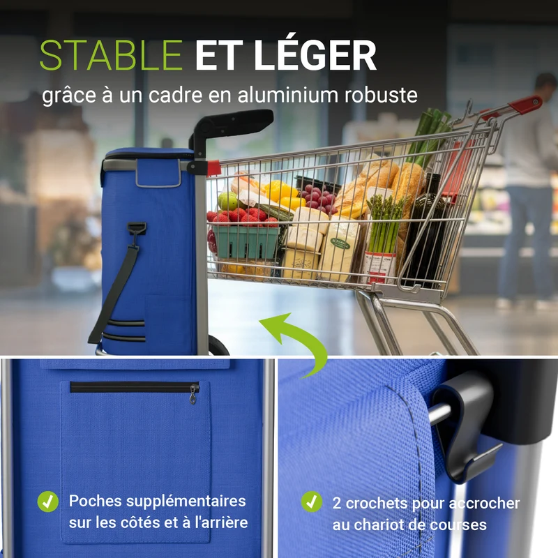 Chariot de courses 3 en 1 pliable – 56 L