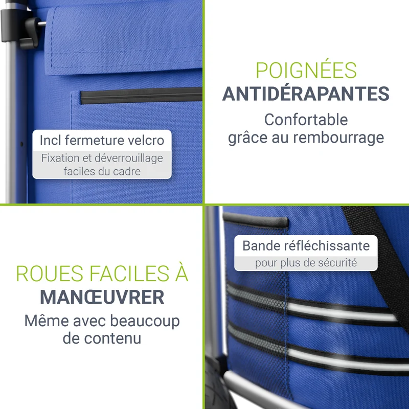 Chariot de courses 3 en 1 pliable – 56 L