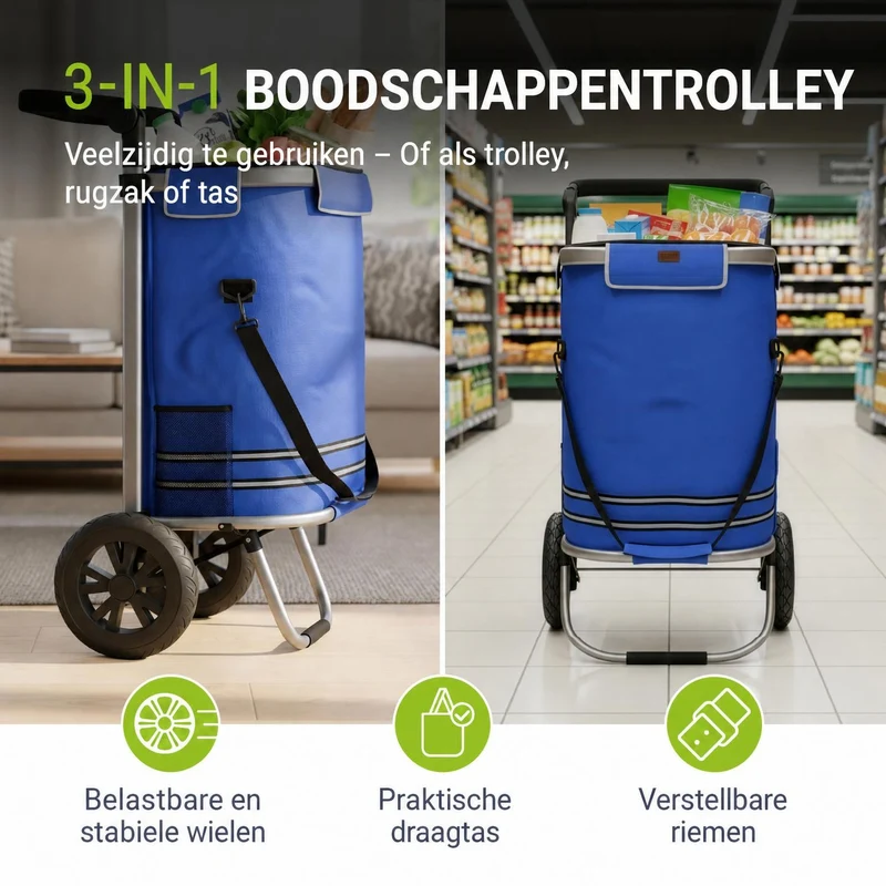Chariot de courses 3 en 1 pliable – 56 L
