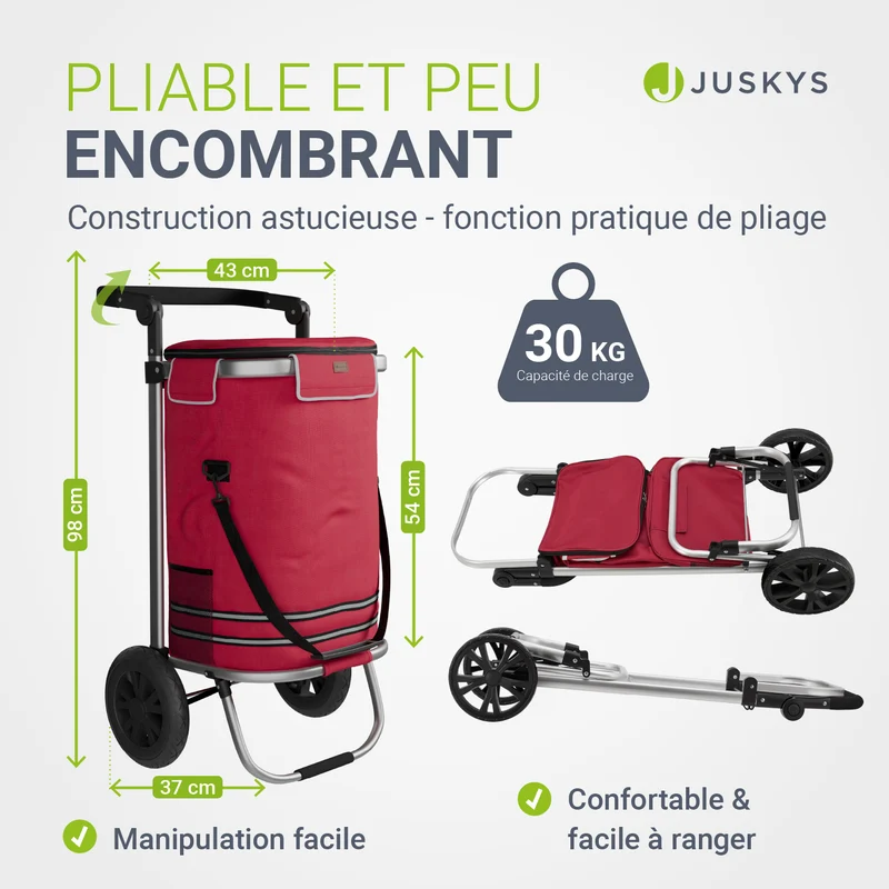 Chariot de courses 3 en 1 pliable – 56 L