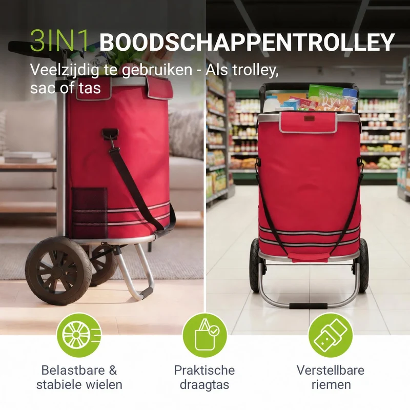 Chariot de courses 3 en 1 pliable – 56 L