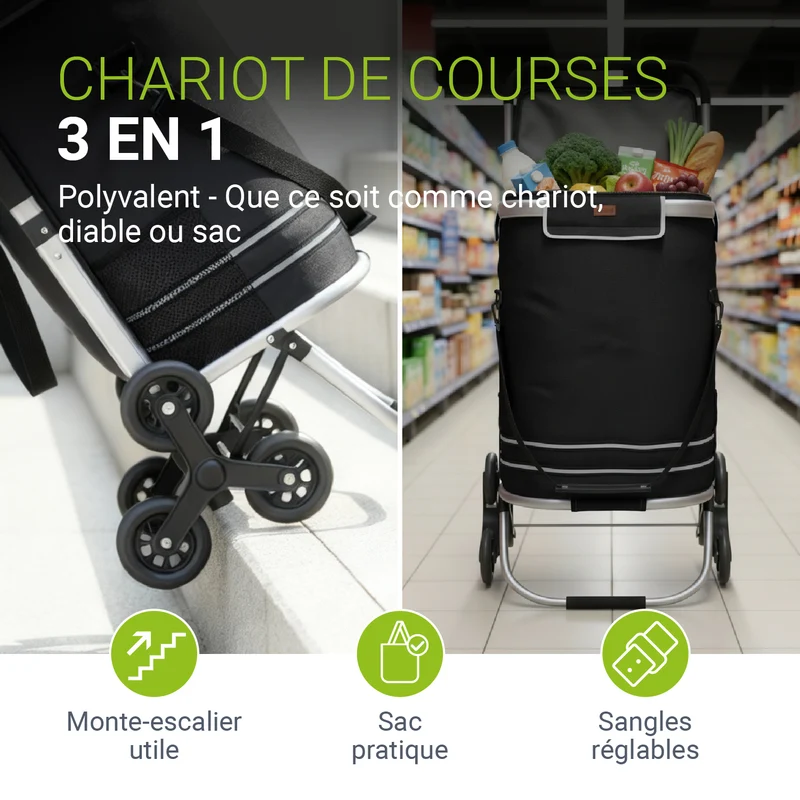 Chariot de courses monte-escalier – pliable