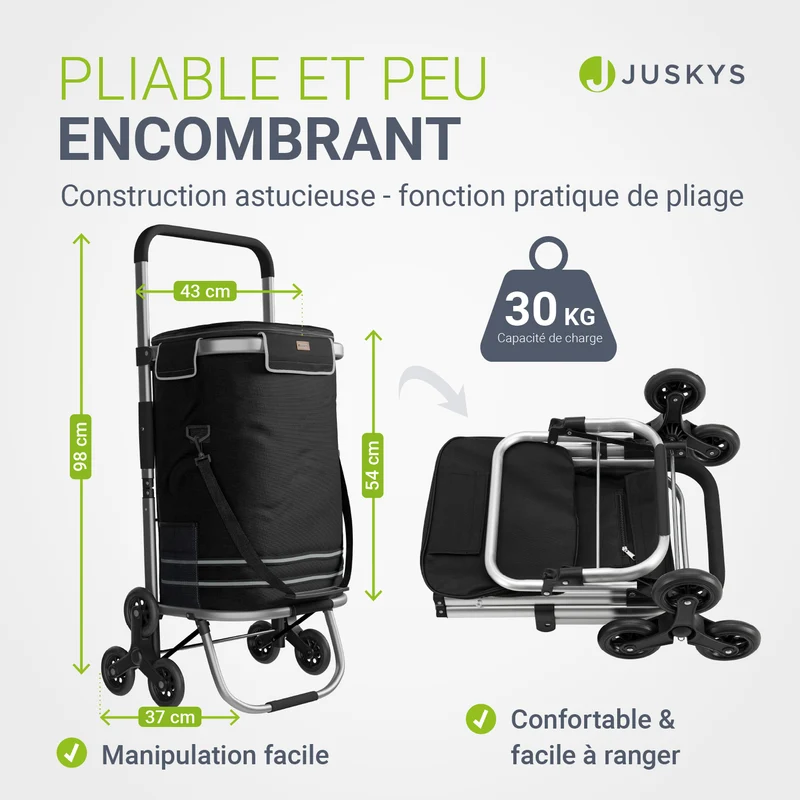 Chariot de courses monte-escalier – pliable